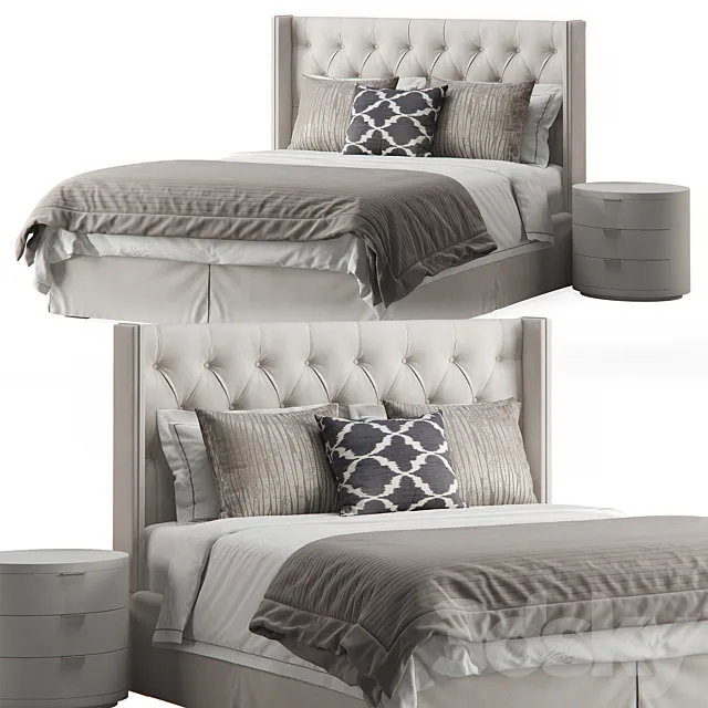 Anson Traditional Diamond Tufted Upholstered Wingback Headboard 3DModel