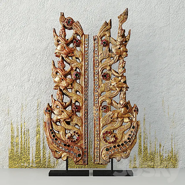 Antique Burmese Wooden Fragments 3D Model