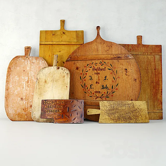Antique Cutting Boards and Knife 3DModel