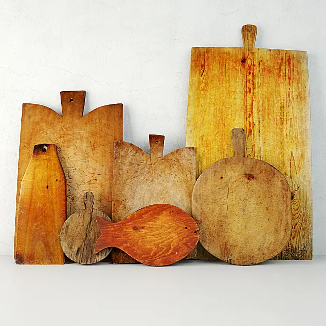 Antique Cutting Boards with Knife 3DModel