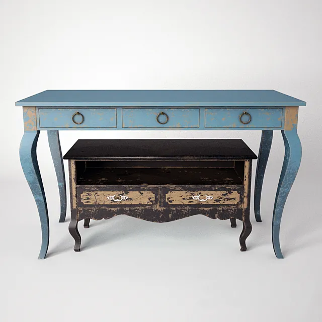 Antique French TV Stand & Writing Desk 3D Model