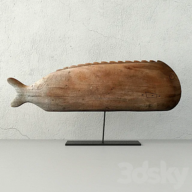 Antique Hand Carved Wooden Fish Sculpture 3DModel