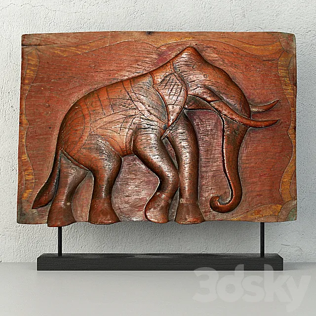 Antique Indian Elephant Relief Panel 3D Model
