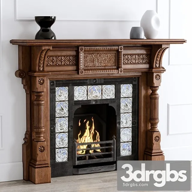 Antique oak fireplace 3D Model Free