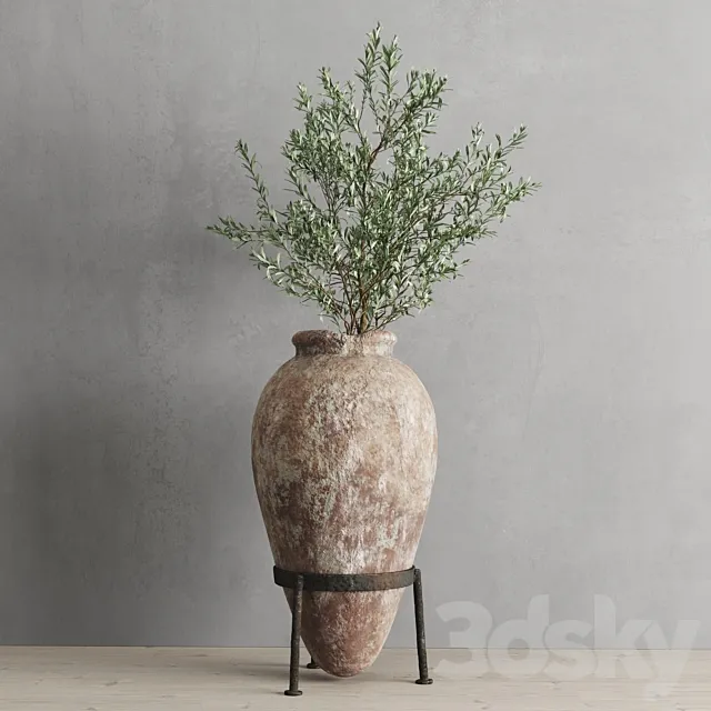 Antique vessel and olive branch 3D Model