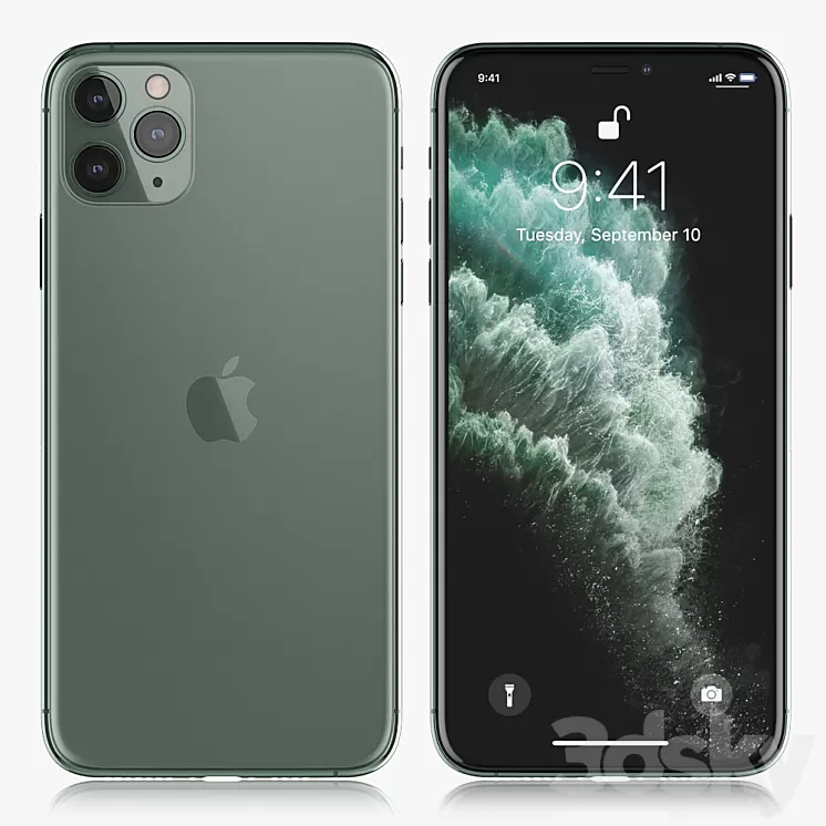 Apple iPhone 11 pro MAX Midnight Green 3D Model