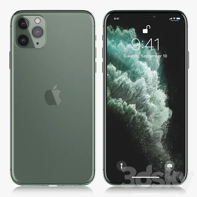 Apple iPhone 11 pro MAX Midnight Green 3D Model