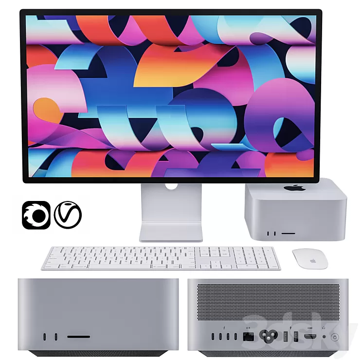 Apple Mac Studio with Studio Display 3D Model Free