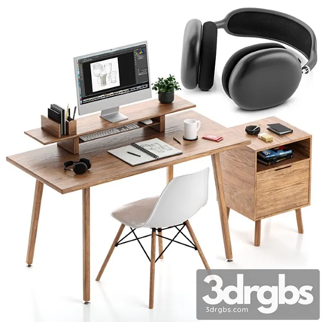 Apple Wooden Workplace Home Office 1 3D Model Free