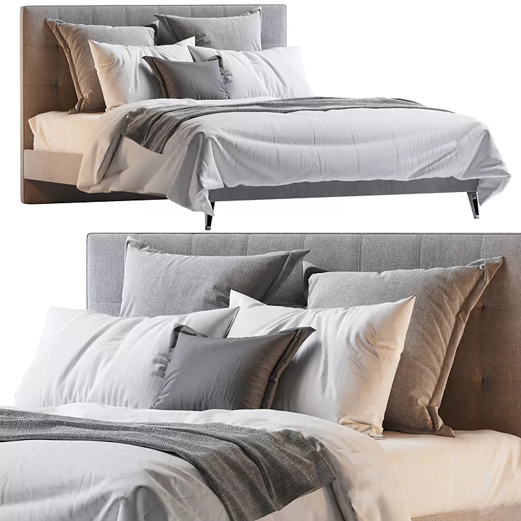 Aquilla Tufted Upholstered Low Profile Platform Bed 3D Model