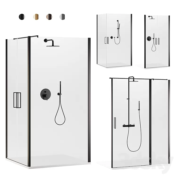 Arblu Icaro shower enclosures + Paffoni set 2 shower systems 3D Model Free