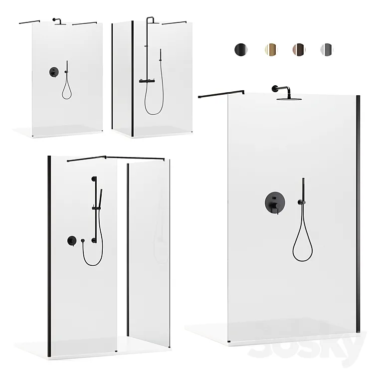 Arblu Walk-in Separet 6 shower enclosures + Paffoni shower systems 3D Model Free