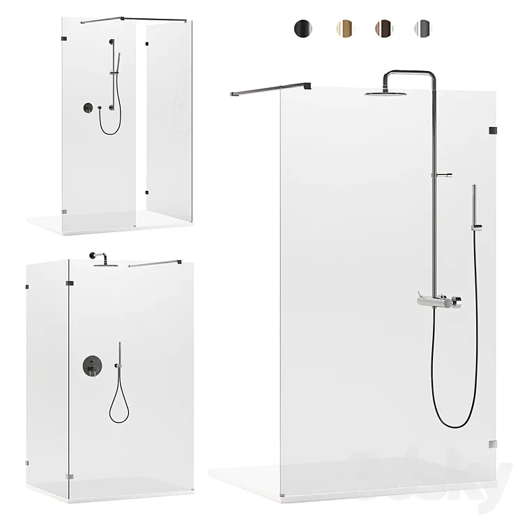 Arblu Walk-in Separet Elite shower enclosures + Paffoni shower systems 3D Model Free