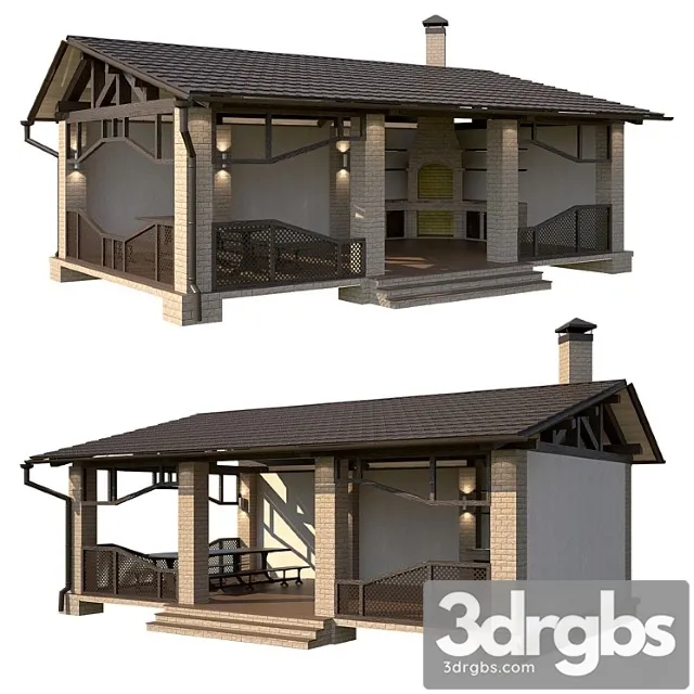 Arbor With Summer Kitchen 3D Model Free