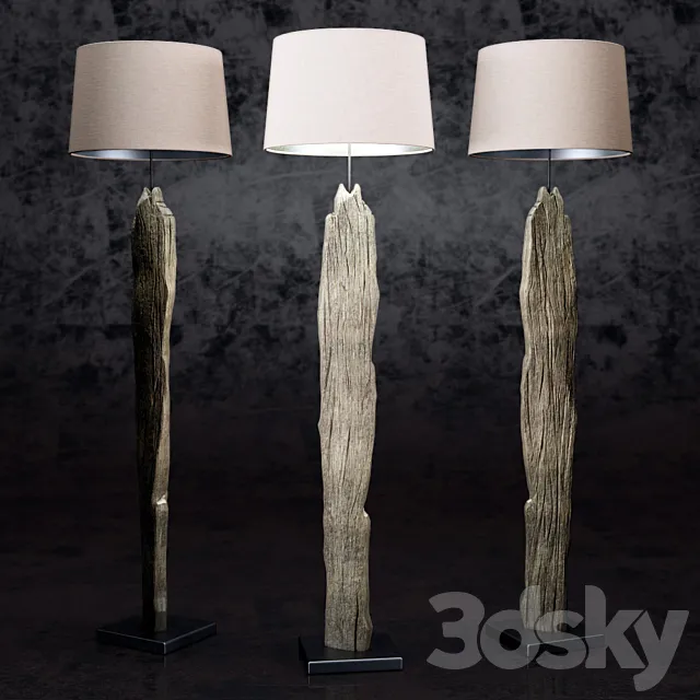 Arcadia Buffed Natural Driftwood Floor Lamp 3D Model