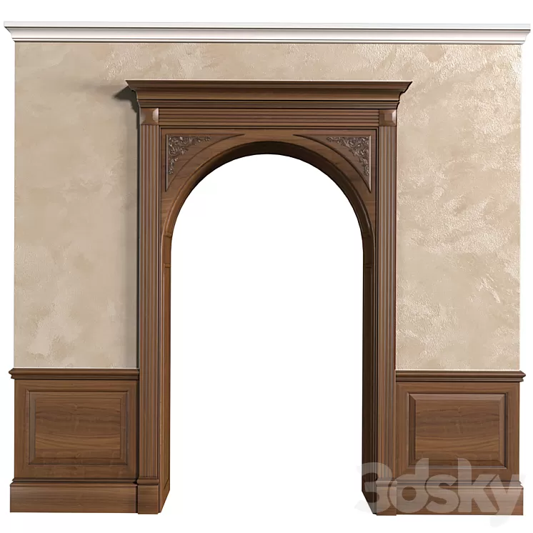 Arch in classic style.Arched interior doorway in a classic style.Traditional Interior Arched Doorway Opening.Wall Paneling 3D Model