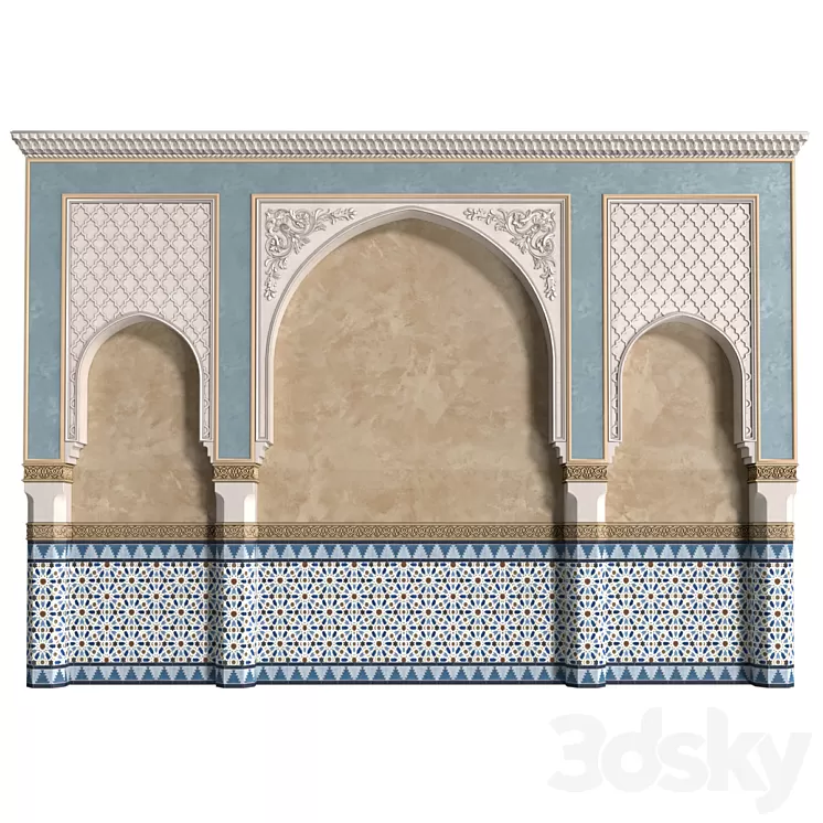 Arch in oriental style. Arab decorative wall. Arabic wall.Oriental Wall paneling 3D Model Free