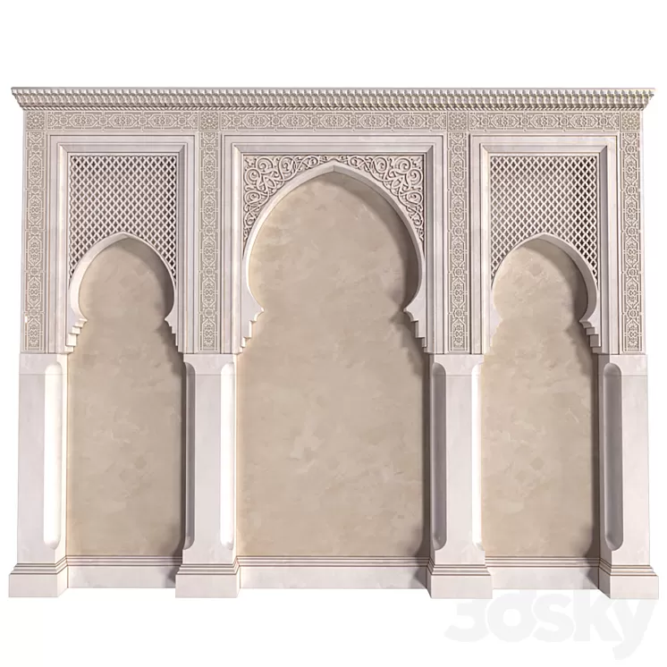 Arch in oriental style. Arab decorative wall. Arabic wall.Oriental Wall paneling 3D Model Free