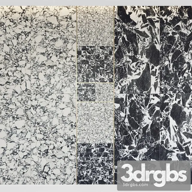 Architectural Design Floor Gres Pebble Fragment BW Marble Set 3 3D Model Free