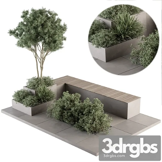 architecture bench with garden plants set 35 3D Model Free