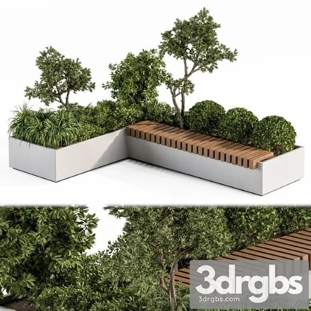 architecture bench with plants set 17 Free Download