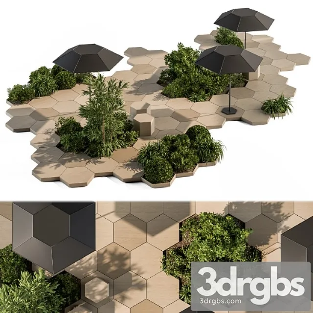 architecture bench with plants set 25 Free Download