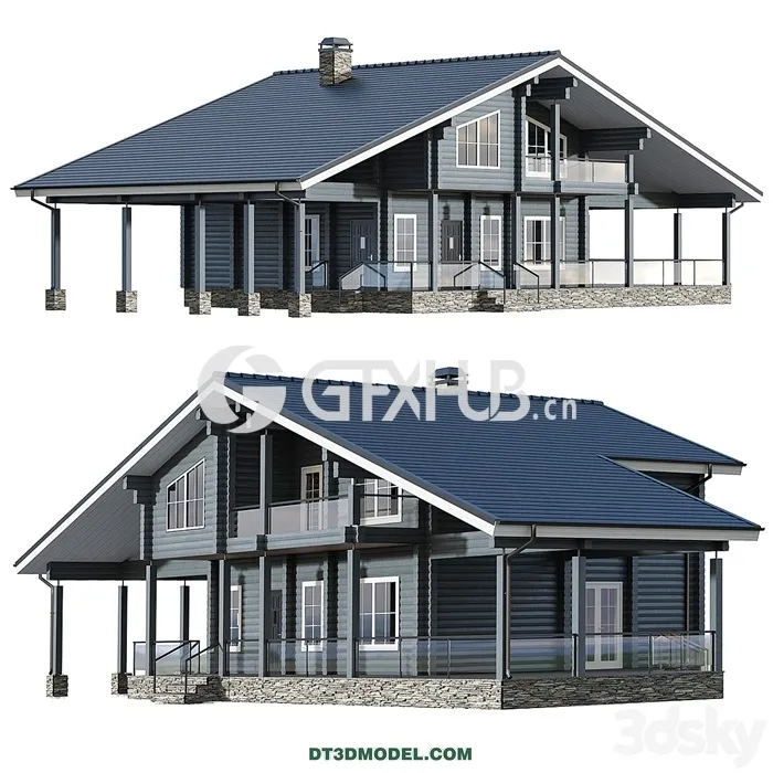 Architecture – Building – Glued laminated timber house with carport and large terrac