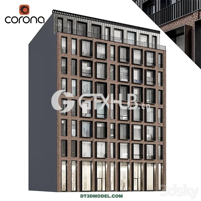 Architecture - Building - Modern residential facade 01 night + interiors