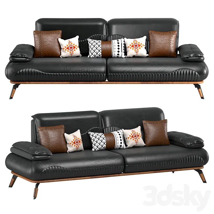 Aria Bed and Wooden Leg Sofa Set 3D Model Free