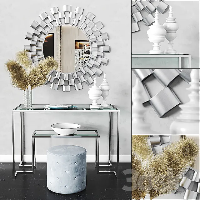 Arielle Tiered Wall Mirror & Anta Gold Console Table 3DModel