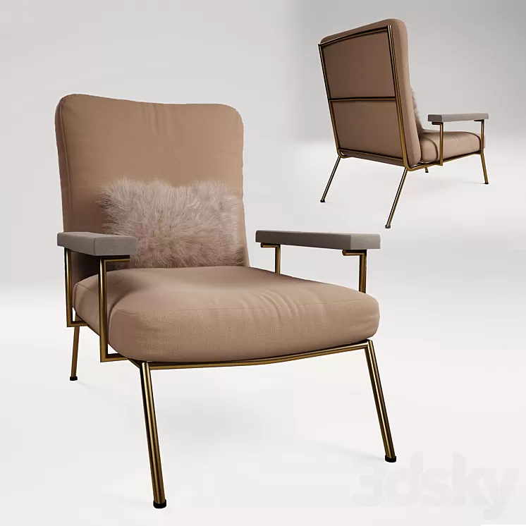 ARM Chair with fur cushion and Brass Pipes 3D Model