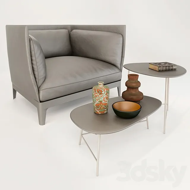 Armchair Alone Poltrona Frau + Coffee table Poltrona Frau SASSO 3D Model