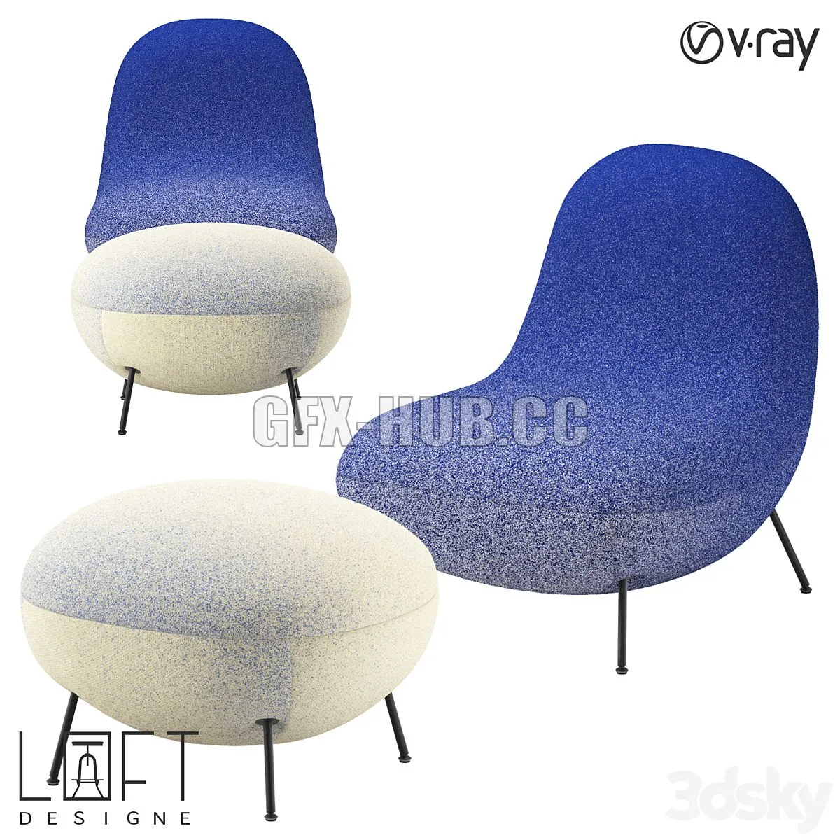 Armchair and pouf LoftDesigne 38167 3D Model
