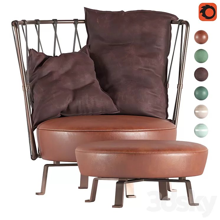Armchair and Pouffe Baxter Pedro 3D Model