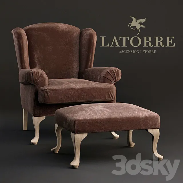 Armchair Ascension Latorre Georges with pouf. 3D Model