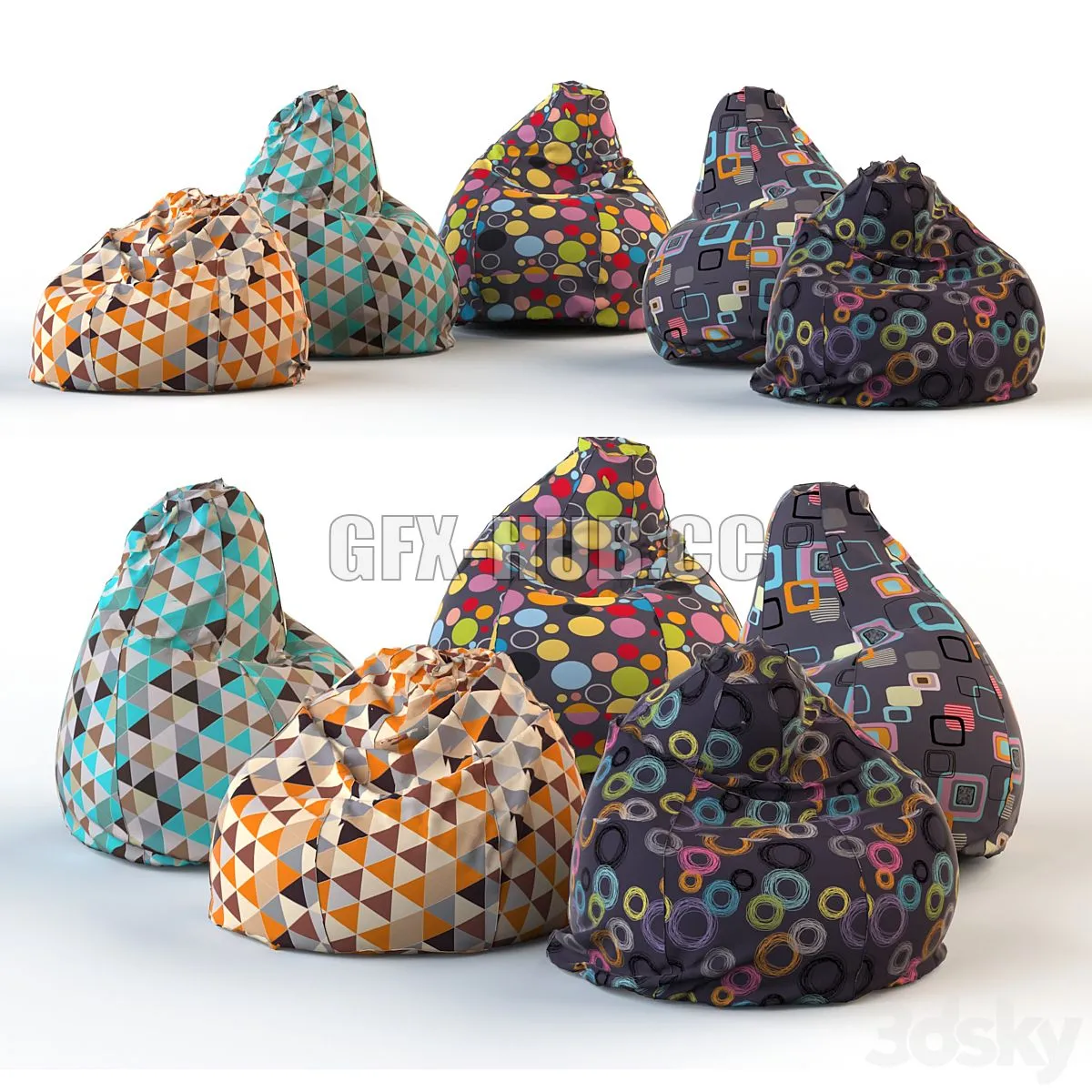 Armchair bag with bright print (set of 5 pieces) 3D Model