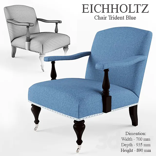 Armchair Eichholtz Chair Trident Blue 3D Model