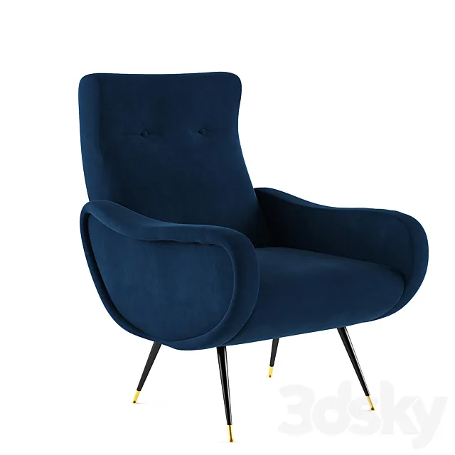 armchair Elicia Velvet Retro Mid Century 3DModel