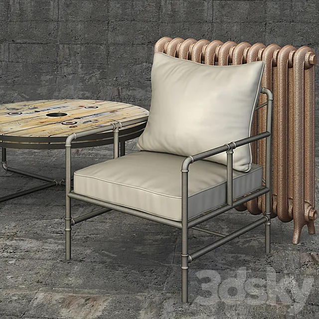 Armchair Houzz Tallahassee + Table 3D Model