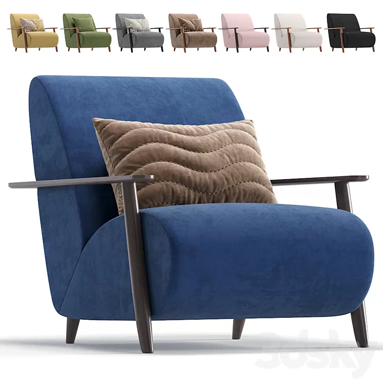 Armchair Marthan Beige Velvet By Barcelona Design 8 Colors Version 3D Model Free