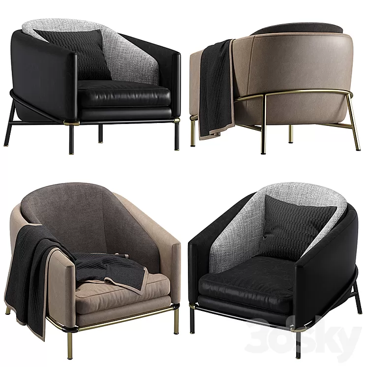 Armchair Minotti Fil noir leather 3D Model