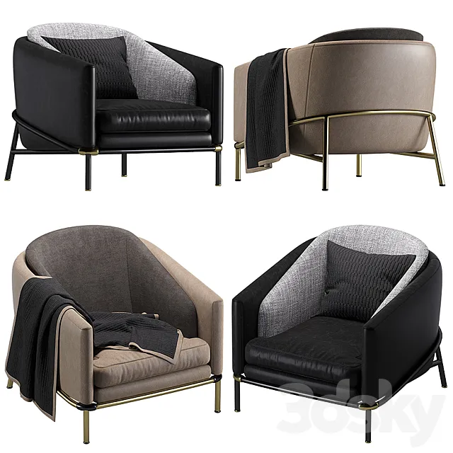 Armchair Minotti Fil noir leather 3DModel