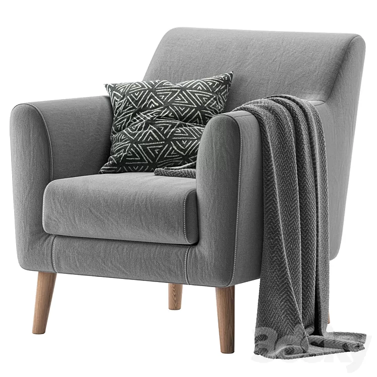 Armchair Odens Sherst Grey 3D Model