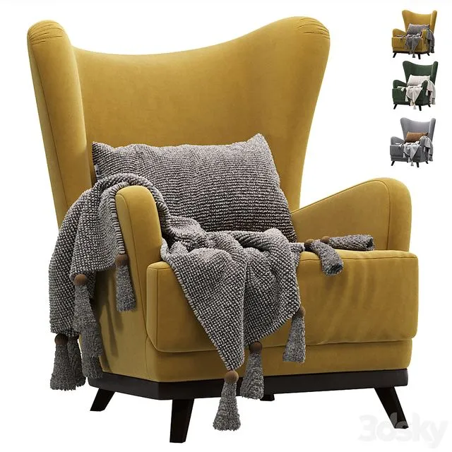Armchair Oxford Velvet Yellow Armchair Oxford Velvet Emerald 3D Model