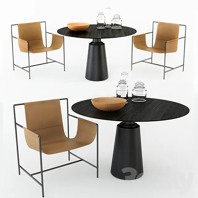 Armchair POLTRONA FRAU MING'S HEART Table POLTRONA FRAU MESA DUE 3D Model