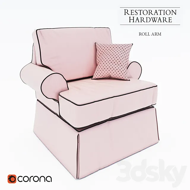 ARMCHAIR WITH CASES ROLL ARM 3DModel