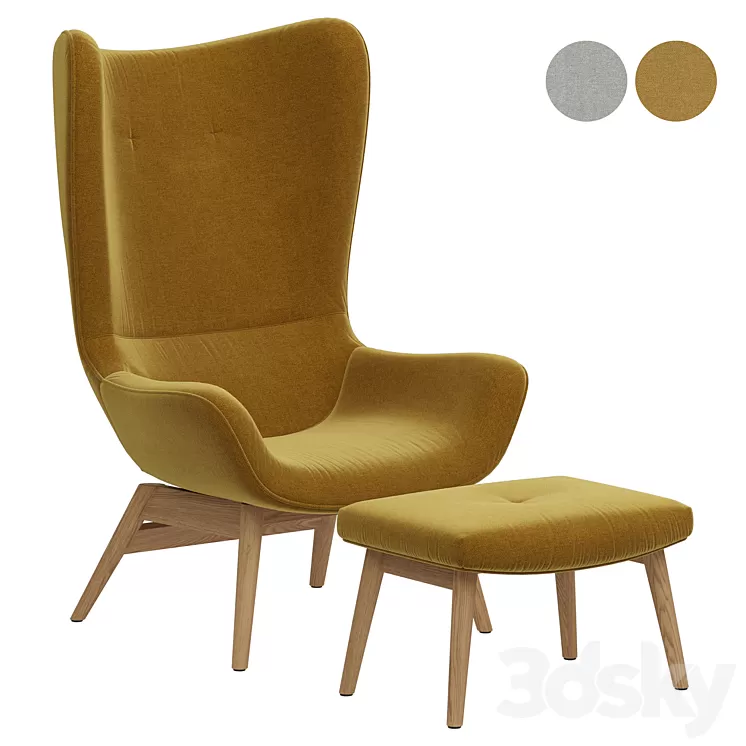 Armchair with curved edges and footrest Crueso La Redoute 3D Model Free