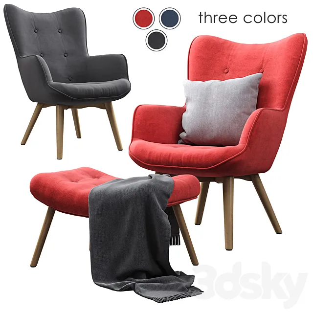 Armchair with pouffe Jysk GULDBORG 3D Model