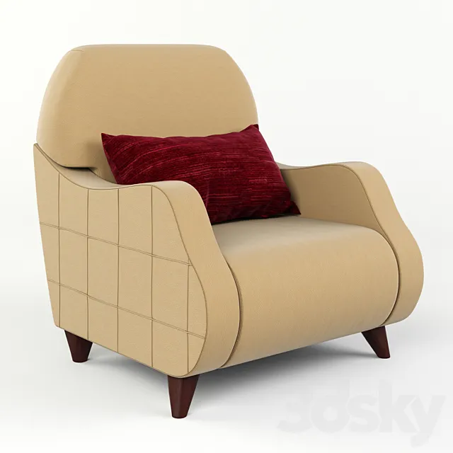 Armchair with semicircular armrests and pillow 3DModel