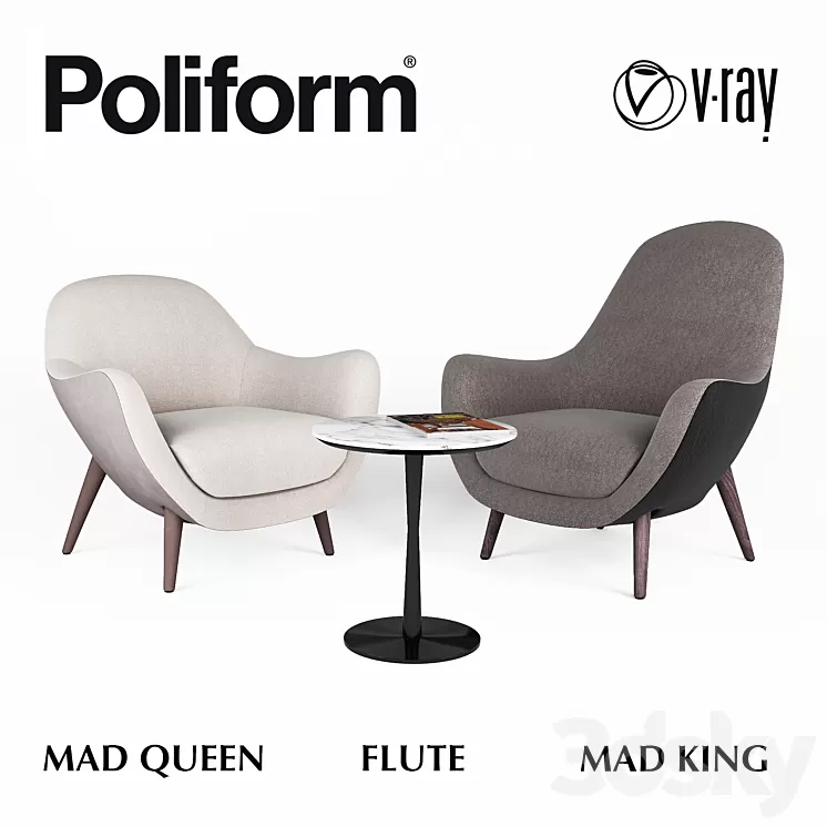 Armchairs Poliform MAD Queen and MAD King 3D Model
